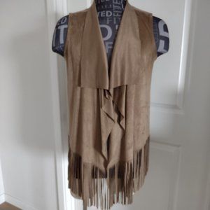 Faux Suede Tan Cowgirl Western Wrap Vest